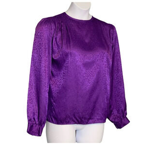 Vintage Plymouth Women's Purple Blouse Size 15-16 M/L Retro 80s Glam High Neck